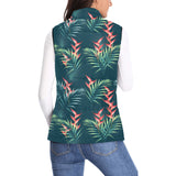 heliconia flowers, palm and monstera leaves on bla Women's Padded Vest