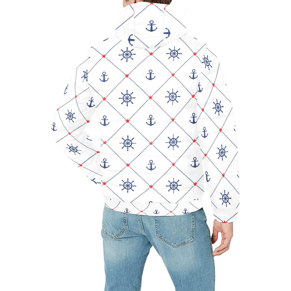 Anchor rudder nautical design pattern Men's Padded Hooded Jacket