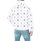 Anchor rudder nautical design pattern Men's Padded Hooded Jacket