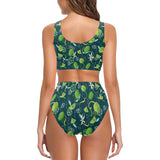 Lime ice flower pattern Chest Bowknot High Waisted Bikini Swimsuit