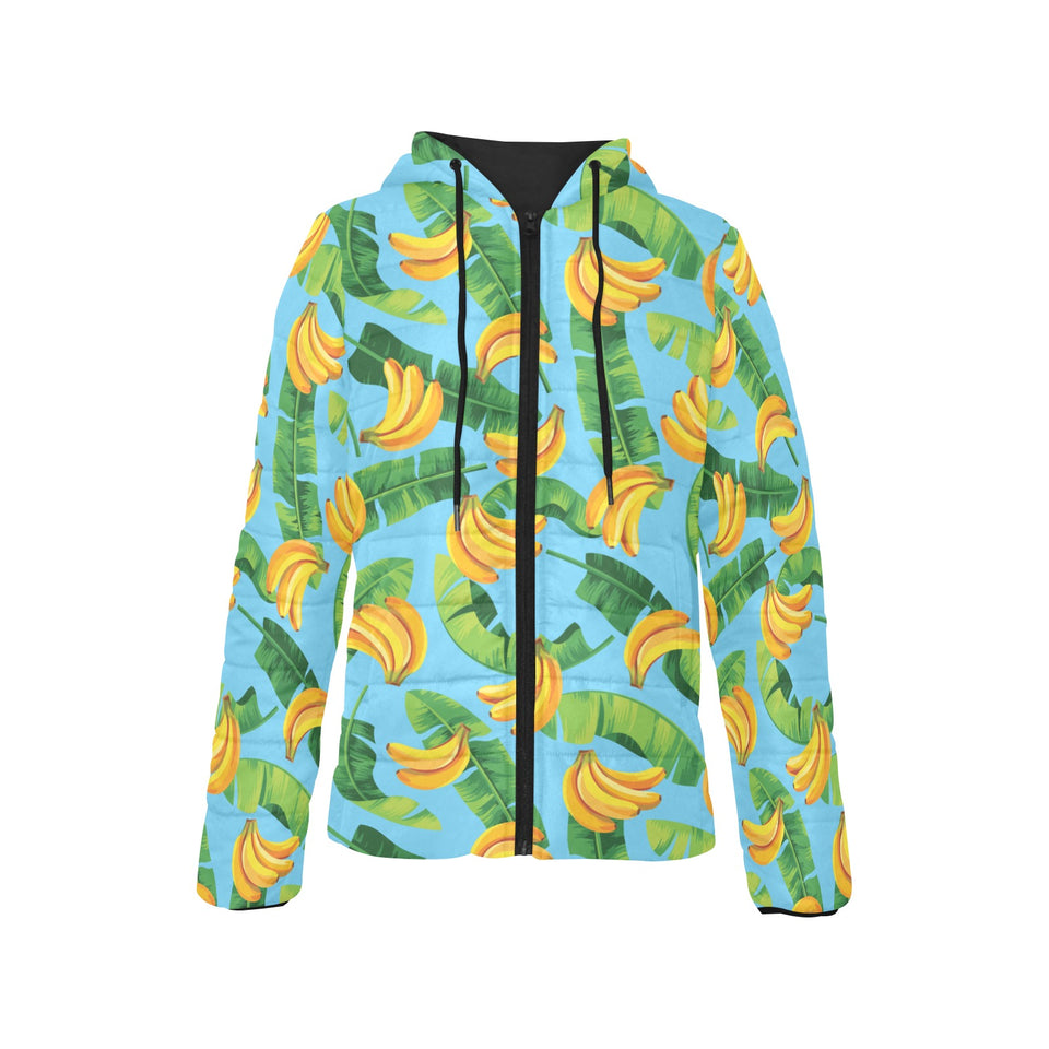 banana leaves banana design pattern Women's Padded Hooded Jacket