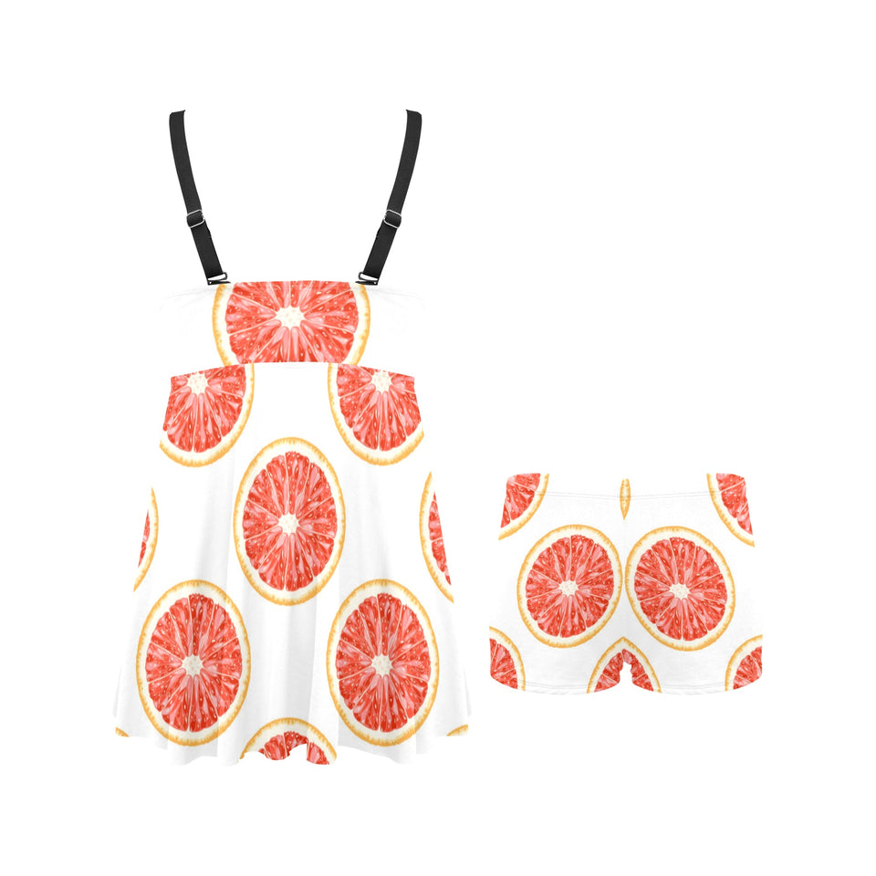 Grapefruit pattern Chest Sexy Pleated Two Piece Swim Dress