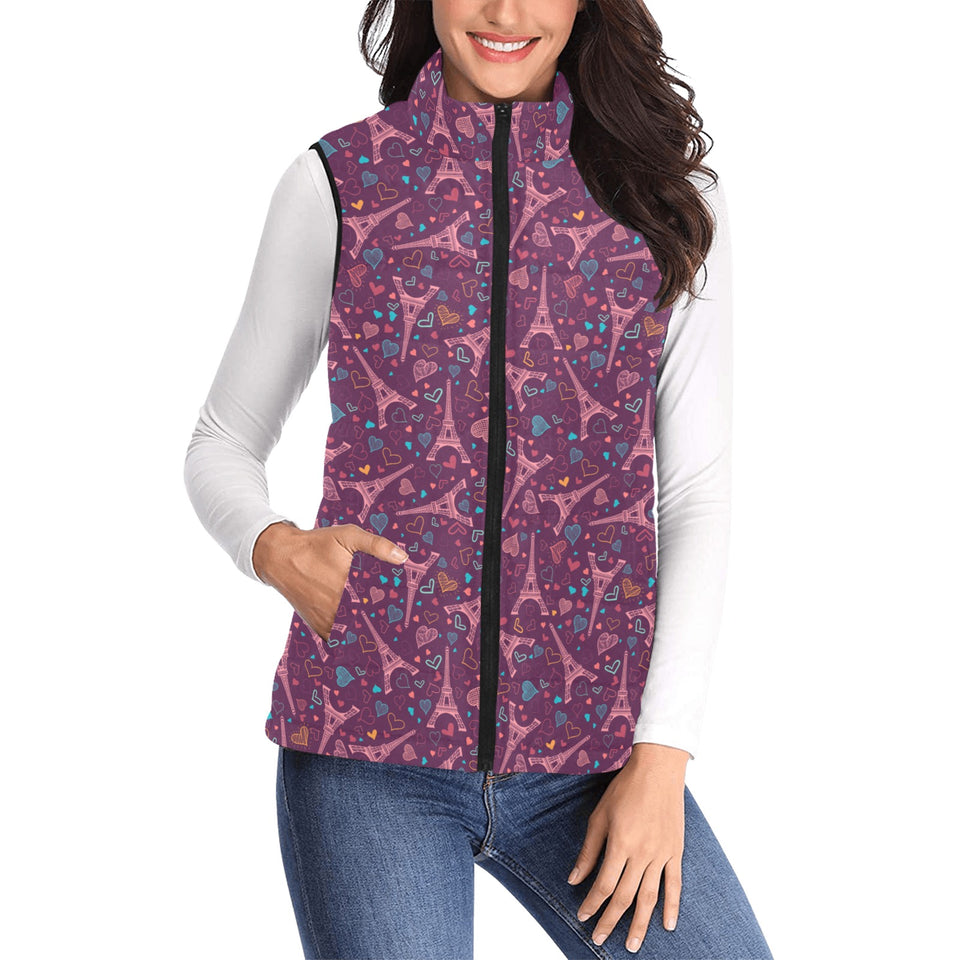 Eiffel Tower Heart Pattern Print Design 04 Women's Padded Vest