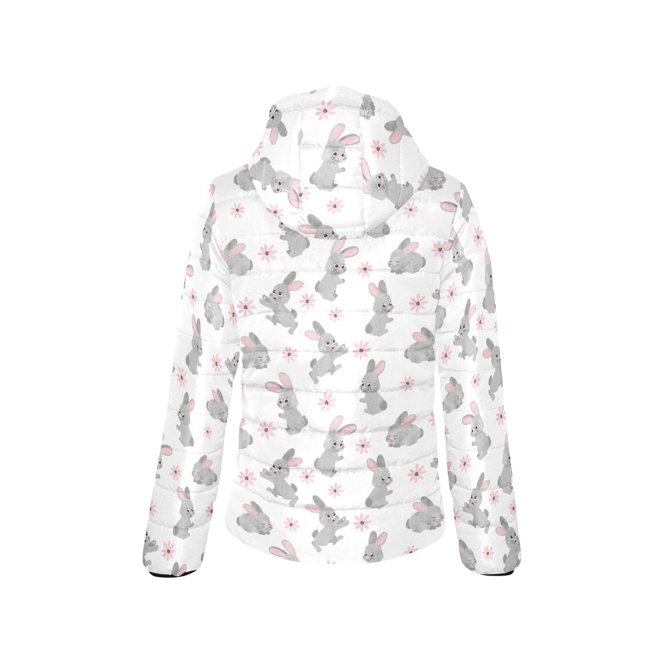 Watercolor cute rabbit pattern Women's Padded Hooded Jacket