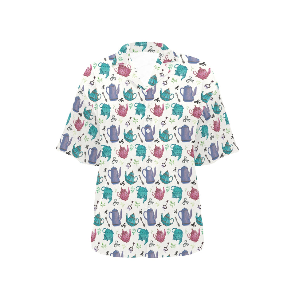 Tea pots Pattern Print Design 05 Women's All Over Print Hawaiian Shirt