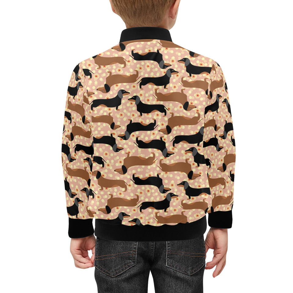 Dachshund floral background Kids' Boys' Girls' Bomber Jacket