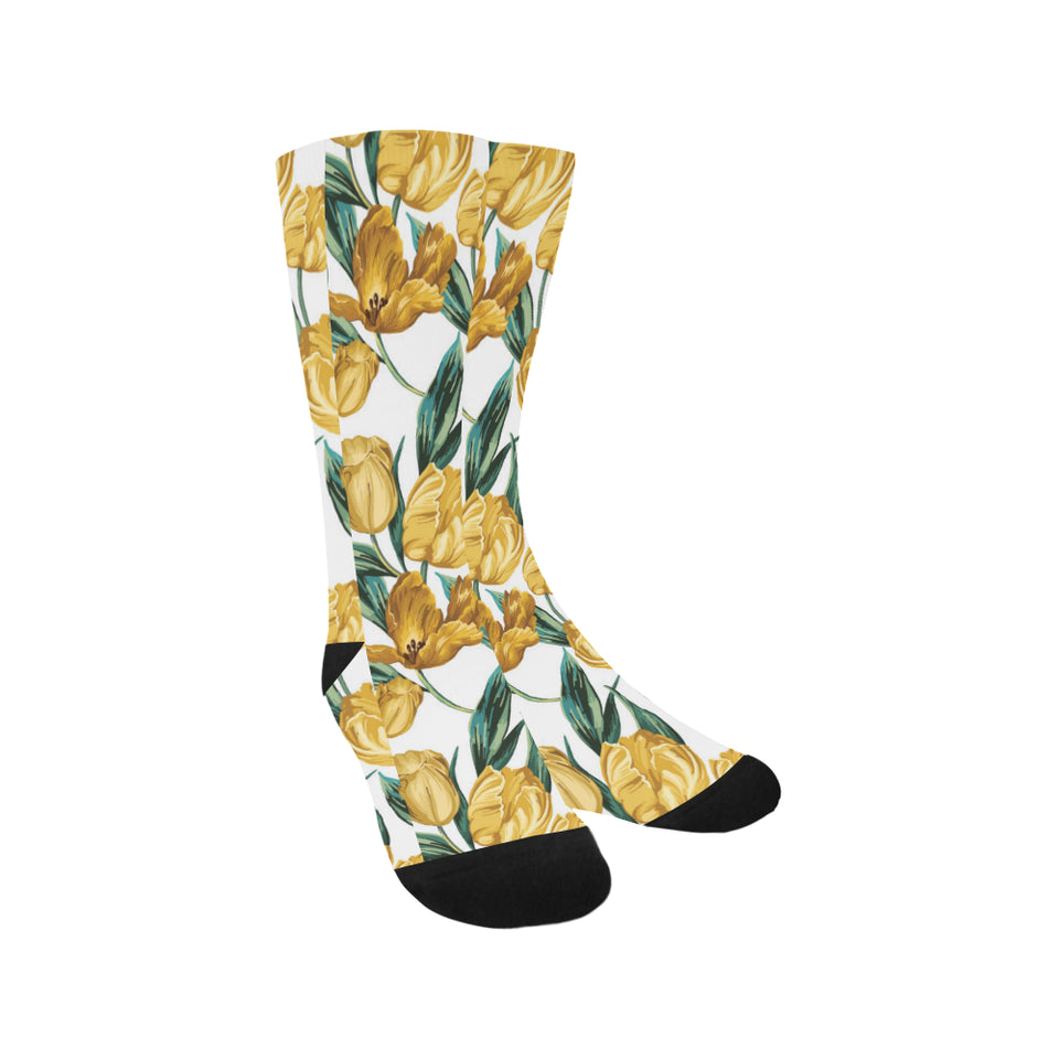 yellow tulips pattern Crew Socks