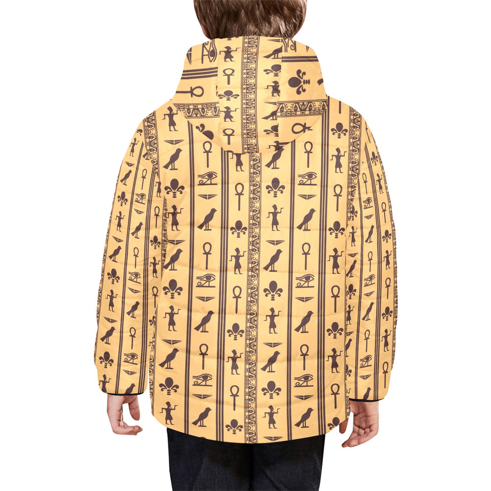 Egypt Hieroglyphics Pattern Print Design 02 Kids' Boys' Girls' Padded Hooded Jacket