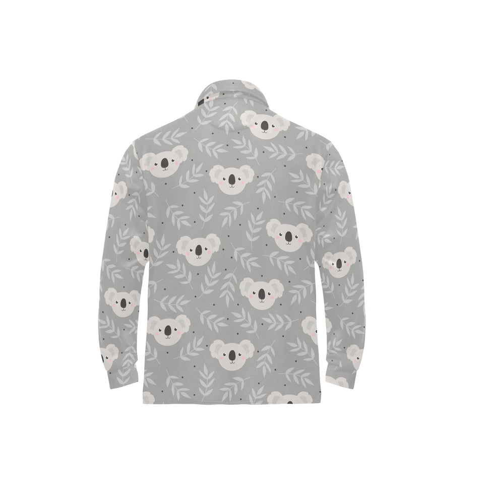 Cute koala leaves pattern Men's Long Sleeve Polo Shirt