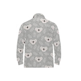 Cute koala leaves pattern Men's Long Sleeve Polo Shirt