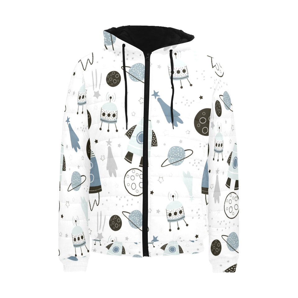Hand drawn space elements space rocket star planet Men's Padded Hooded Jacket