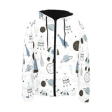 Hand drawn space elements space rocket star planet Men's Padded Hooded Jacket