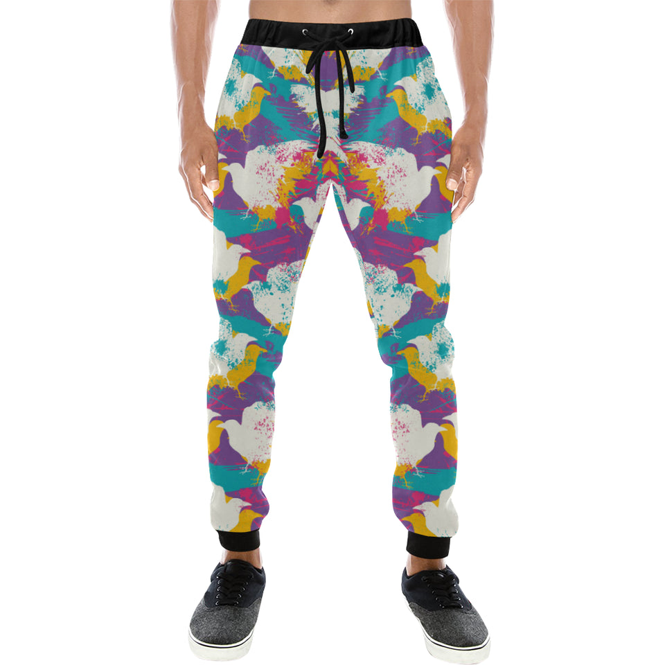 Colorful crow illustration pattern Unisex Casual Sweatpants
