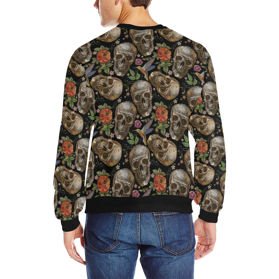 Skull rose humming bird flower pattern Men's Crew Neck Sweatshirt