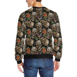 Skull rose humming bird flower pattern Men's Crew Neck Sweatshirt