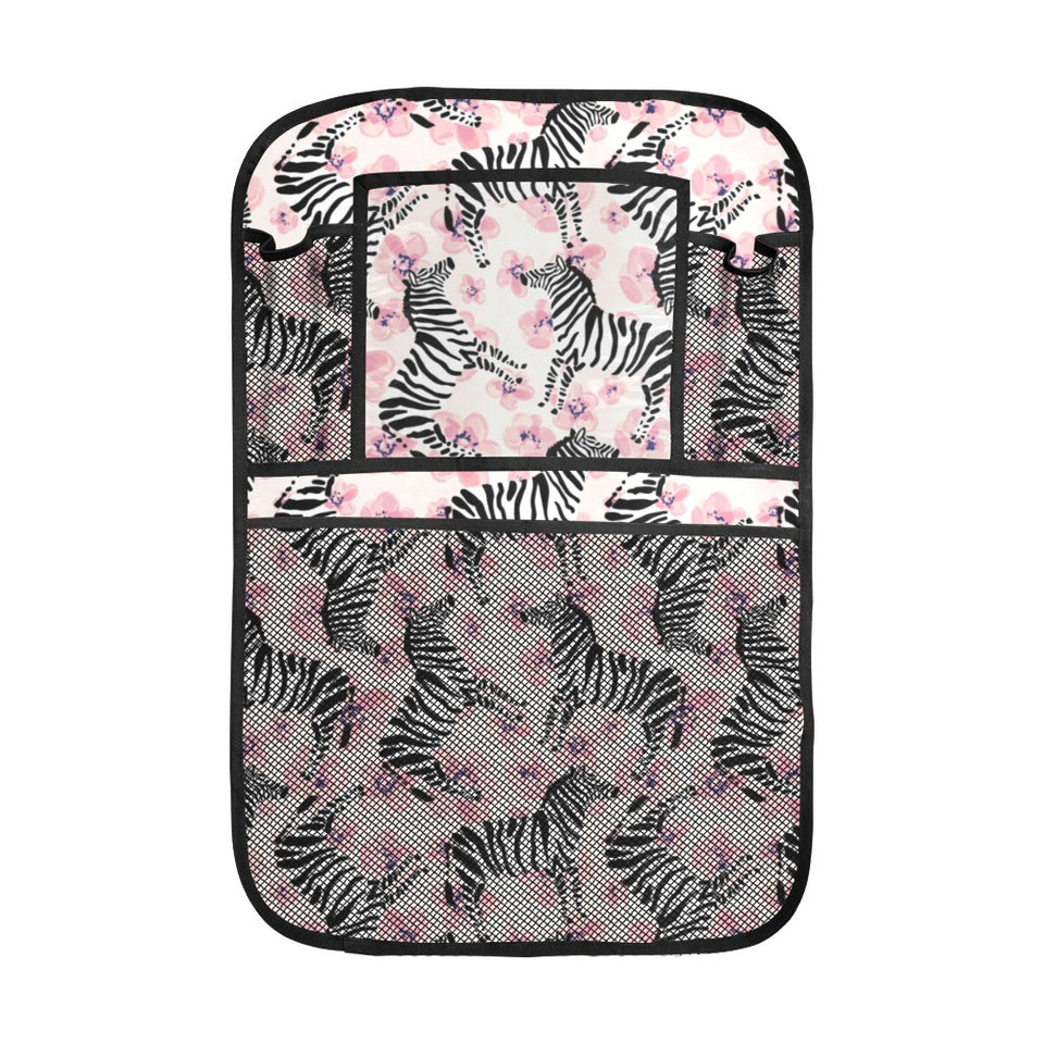 Zebra pink flower background Car Seat Back Organizer