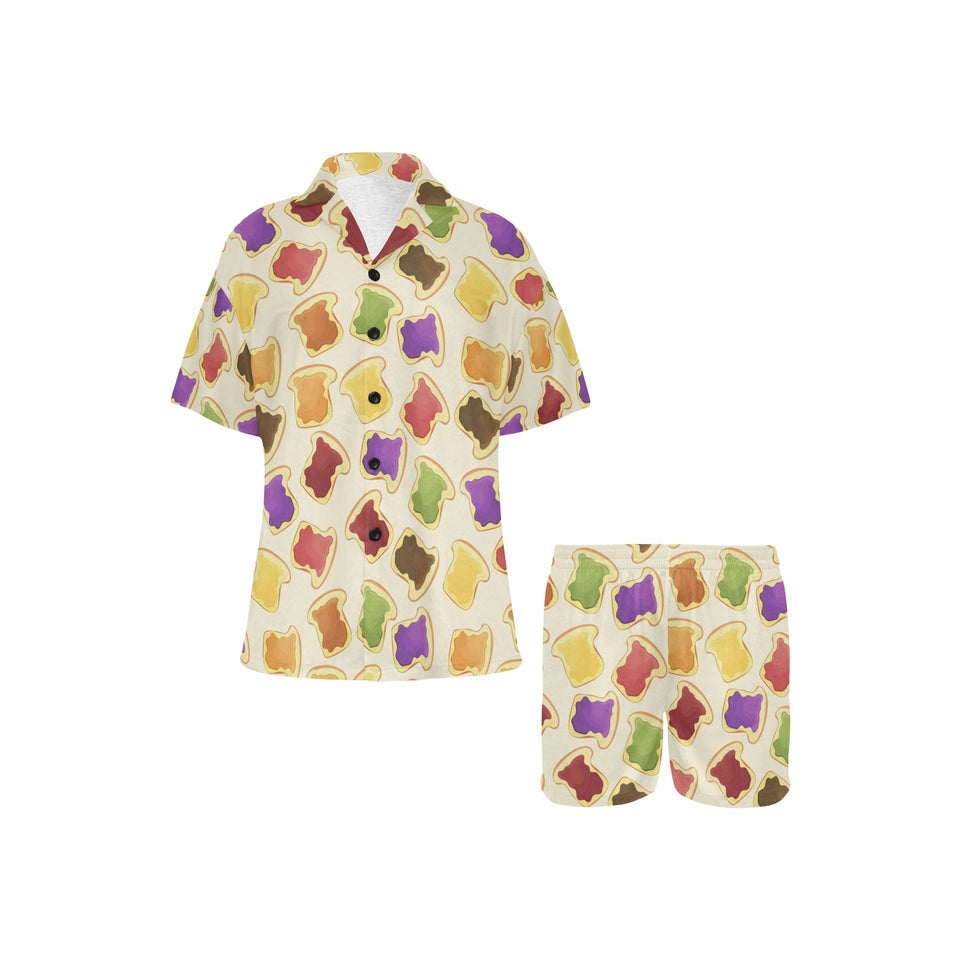 Bread Toast Pattern Print Design 02 Women's V-Neck Short Pajama Set