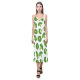 Cute broccoli pattern V-Neck Open Fork Long Dress