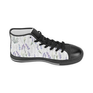 Hand painting Watercolor Lavender Women's High Top Canvas Shoes Black