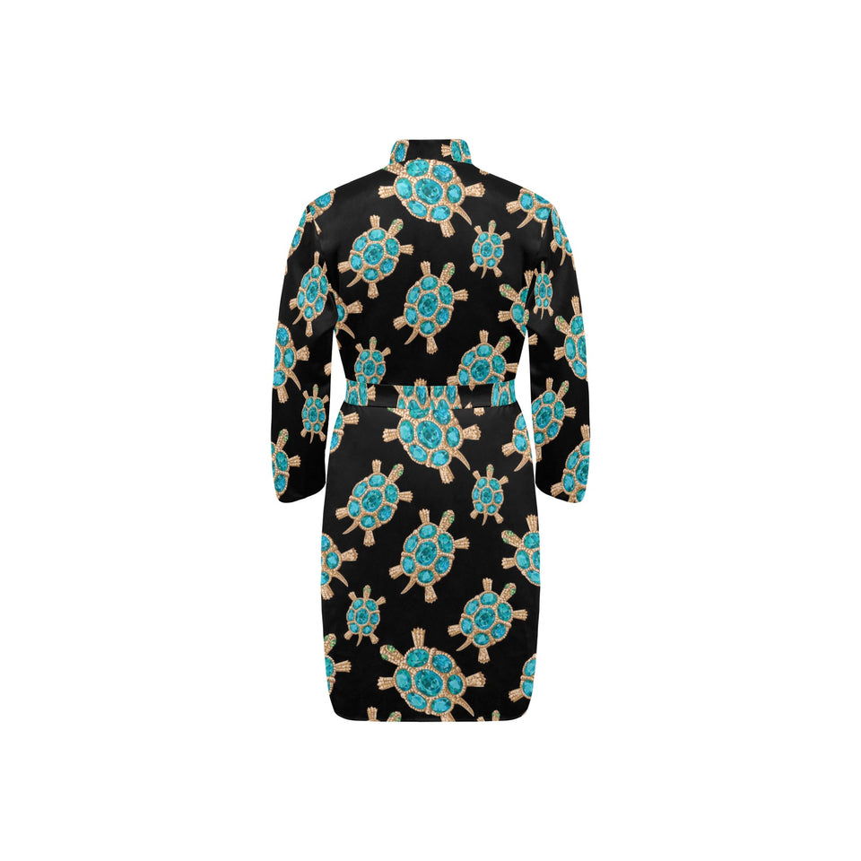 Sea turtle blue stone pattern Men's Long Sleeve Belted Night Robe