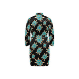 Sea turtle blue stone pattern Men's Long Sleeve Belted Night Robe