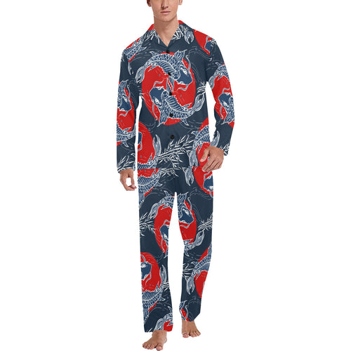 Koi Fish Carp Fishs hand drawn japanese art Men's Long Pajama Set