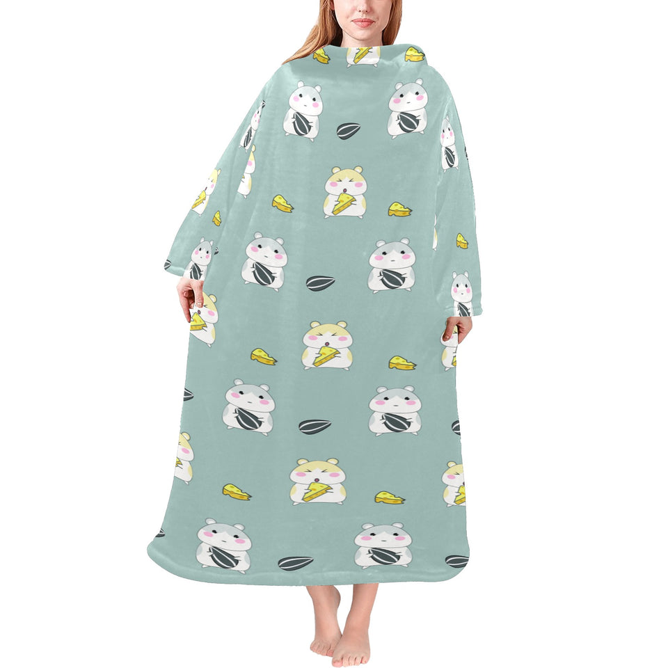Cute hamster cheese pattern Blanket Robe with Sleeves