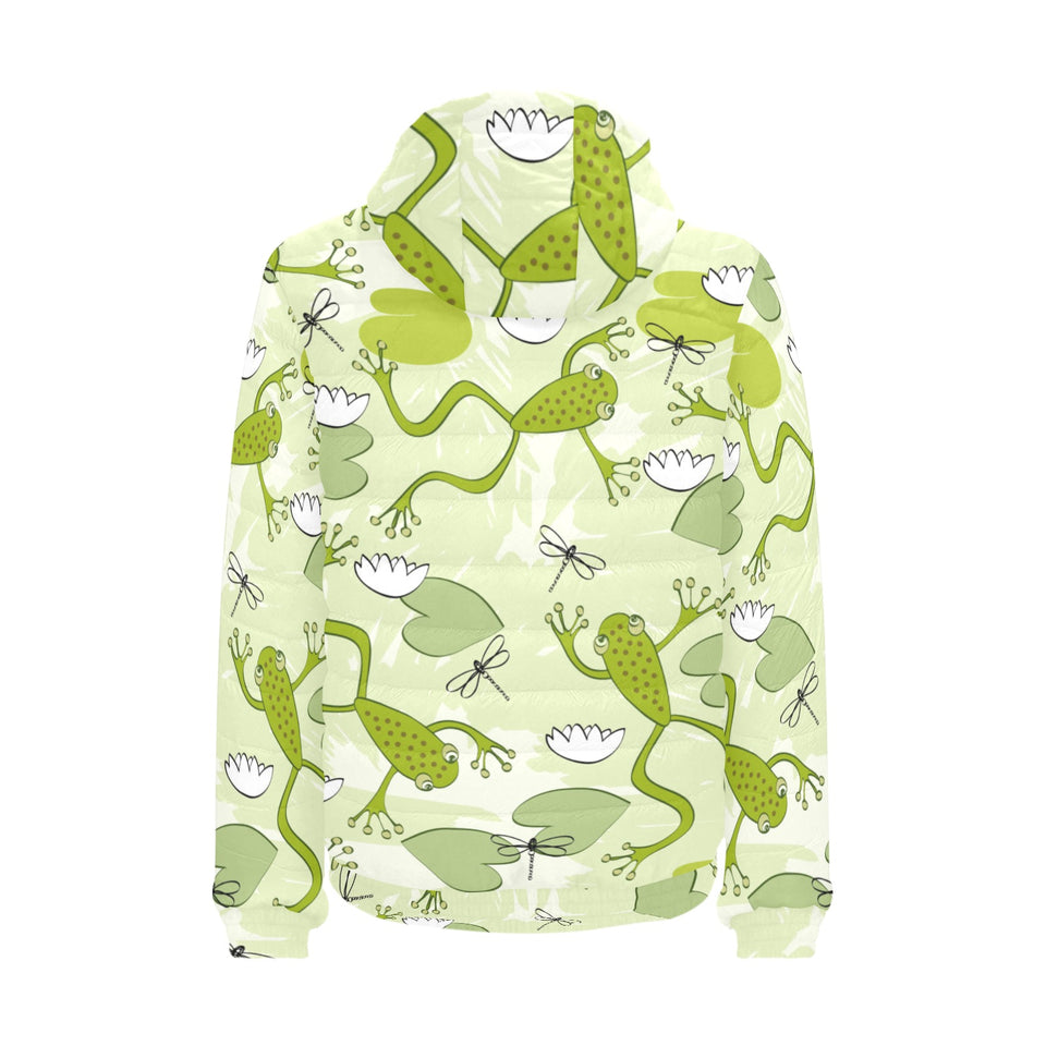 Cute frog dragonfly pattern Men's Padded Hooded Jacket