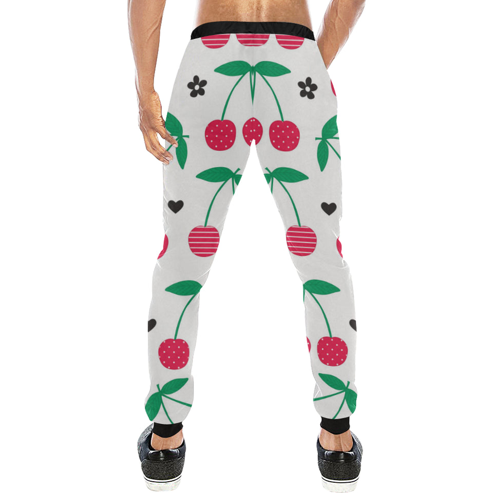 cherry pattern white background Unisex Casual Sweatpants