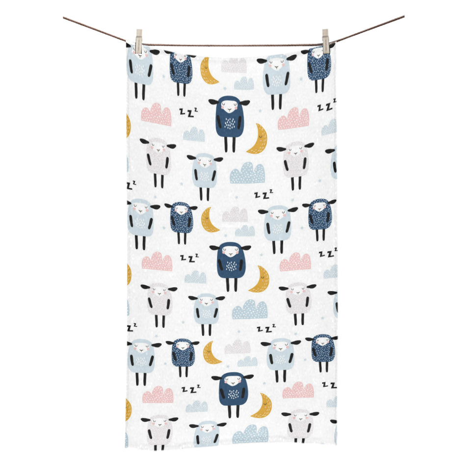 Cute sleeping sheep moon cloud pattern Bath Towel