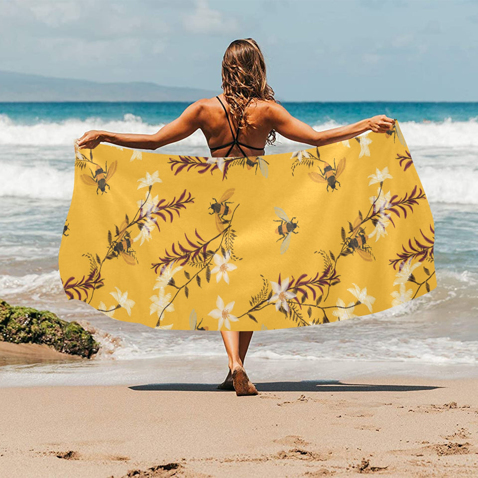 Bee flower pattern Beach Towel