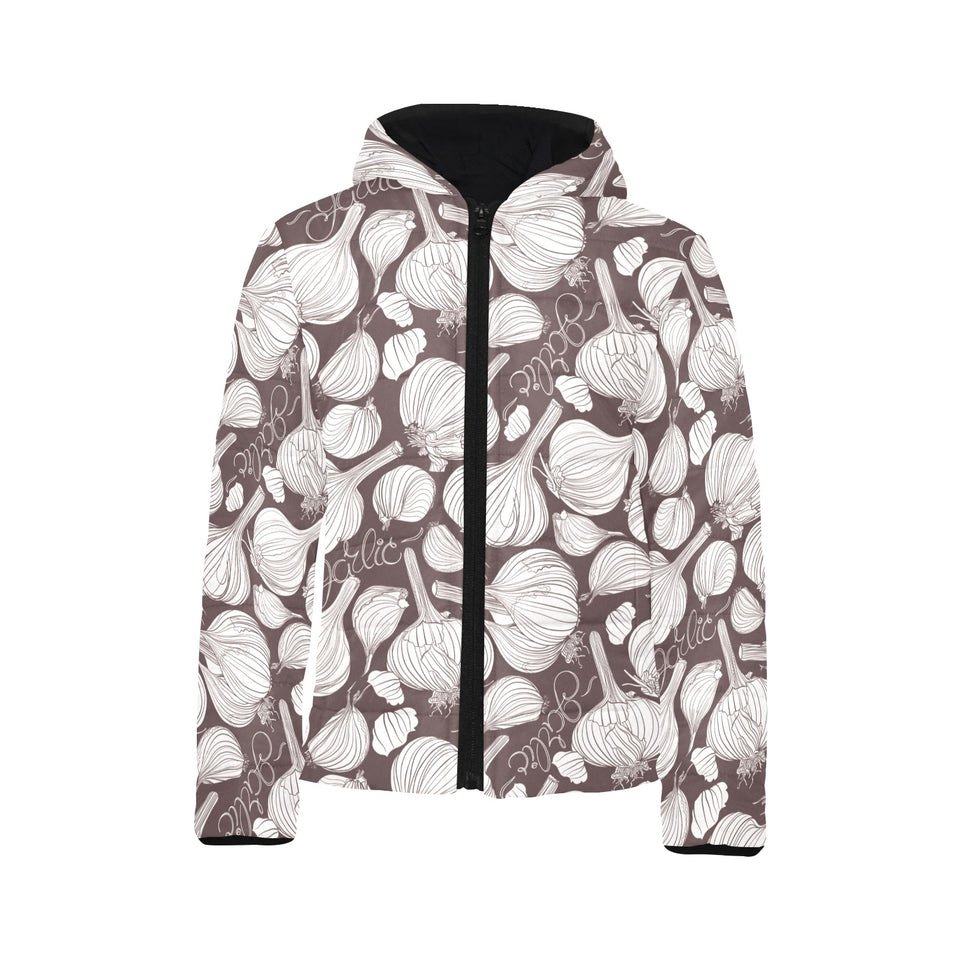Garlic bulb dark background Kids' Boys' Girls' Padded Hooded Jacket
