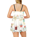 Bicycle Pattern Print Design 05 Chest Sexy Pleated Two Piece Swim Dress