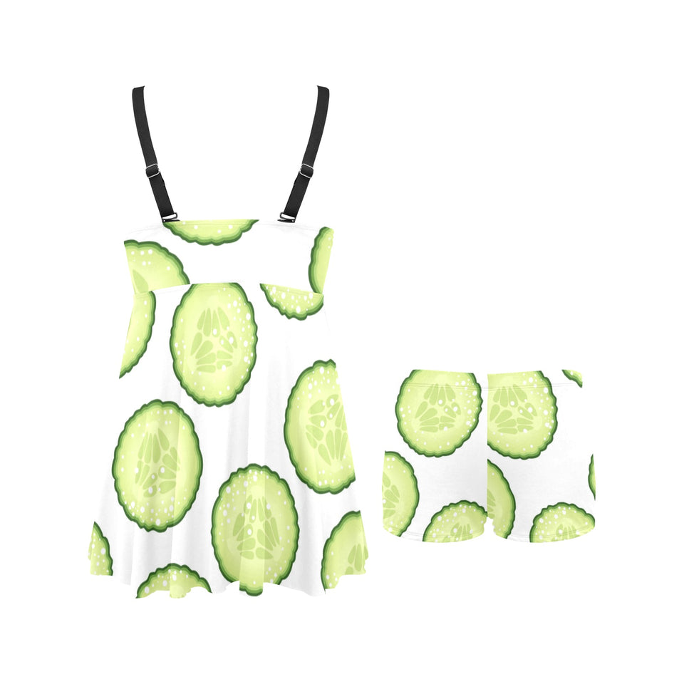 Cucumber slices pattern Chest Sexy Pleated Two Piece Swim Dress