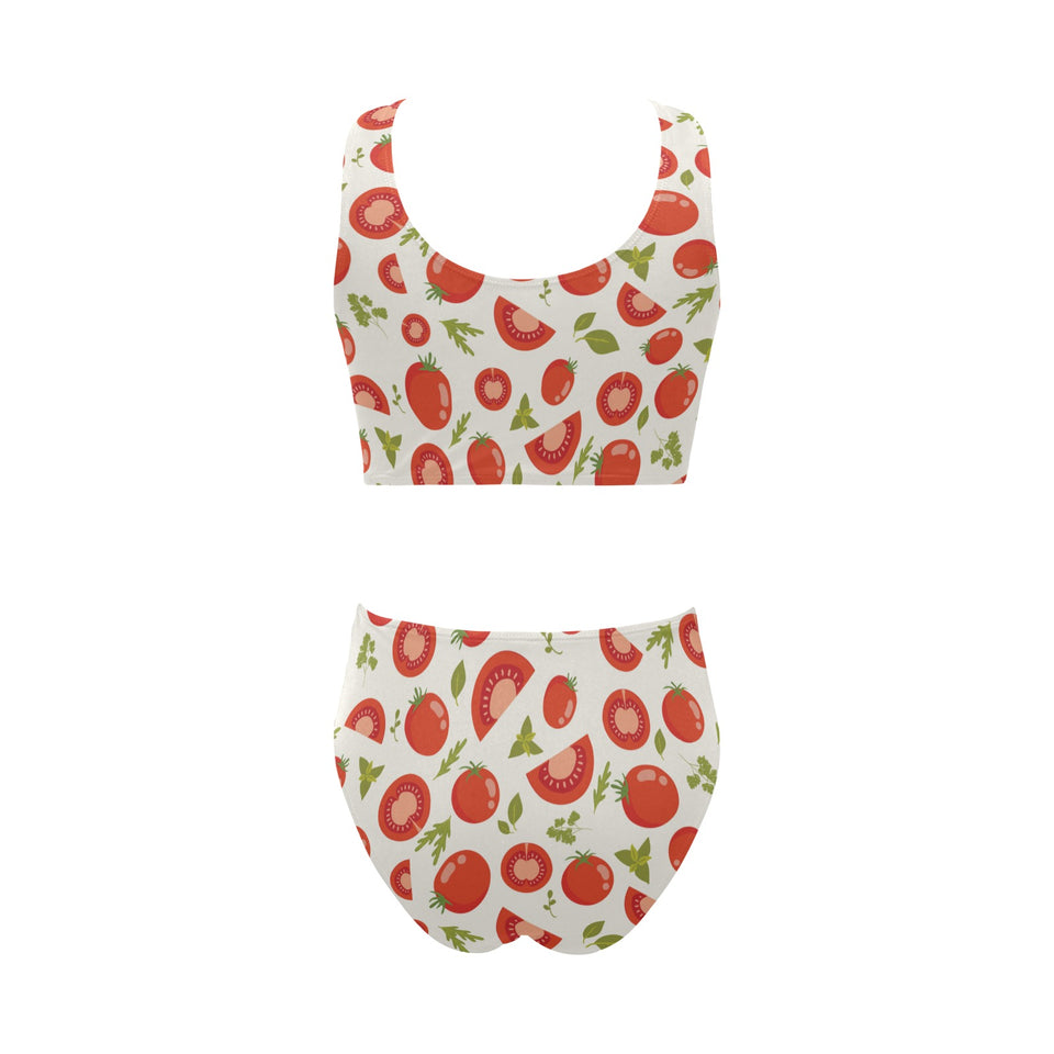 Tomato pattern Chest Bowknot High Waisted Bikini Swimsuit