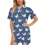 Cute white baby sea lion seal pattern Women's V-Neck Short Pajama Set