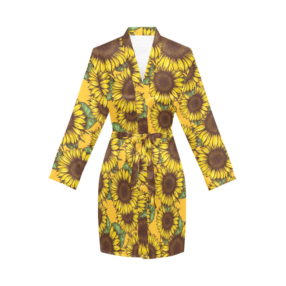 Sunflower pattern Women's Long Sleeve Belted Night Robe