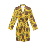 Sunflower pattern Women's Long Sleeve Belted Night Robe