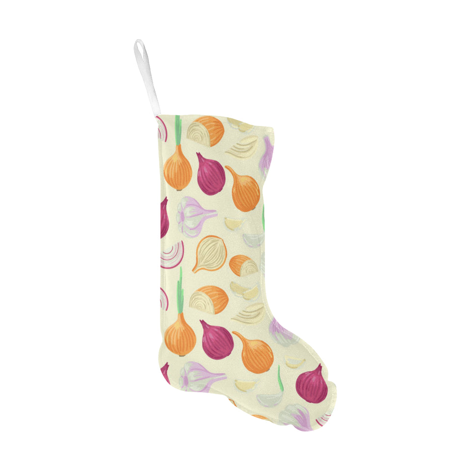Onion garlic white red pattern Christmas Stocking