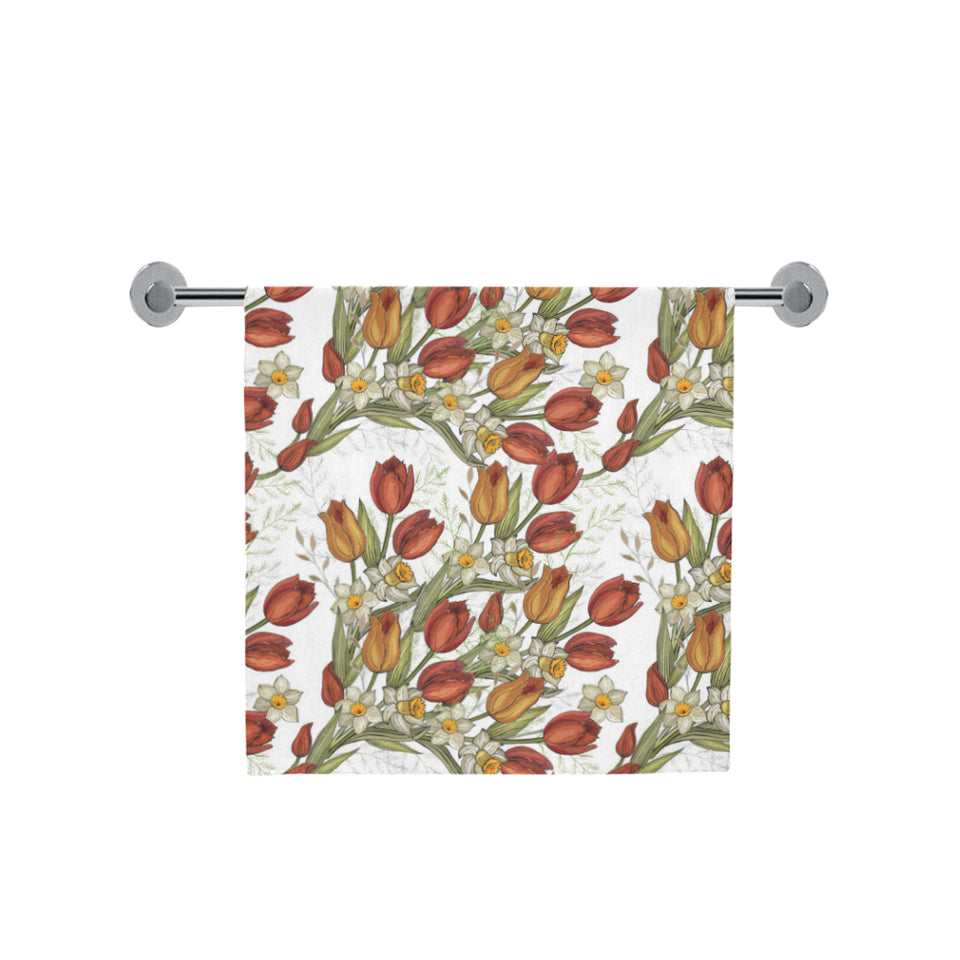 Red tulips and daffodils pattern Bath Towel