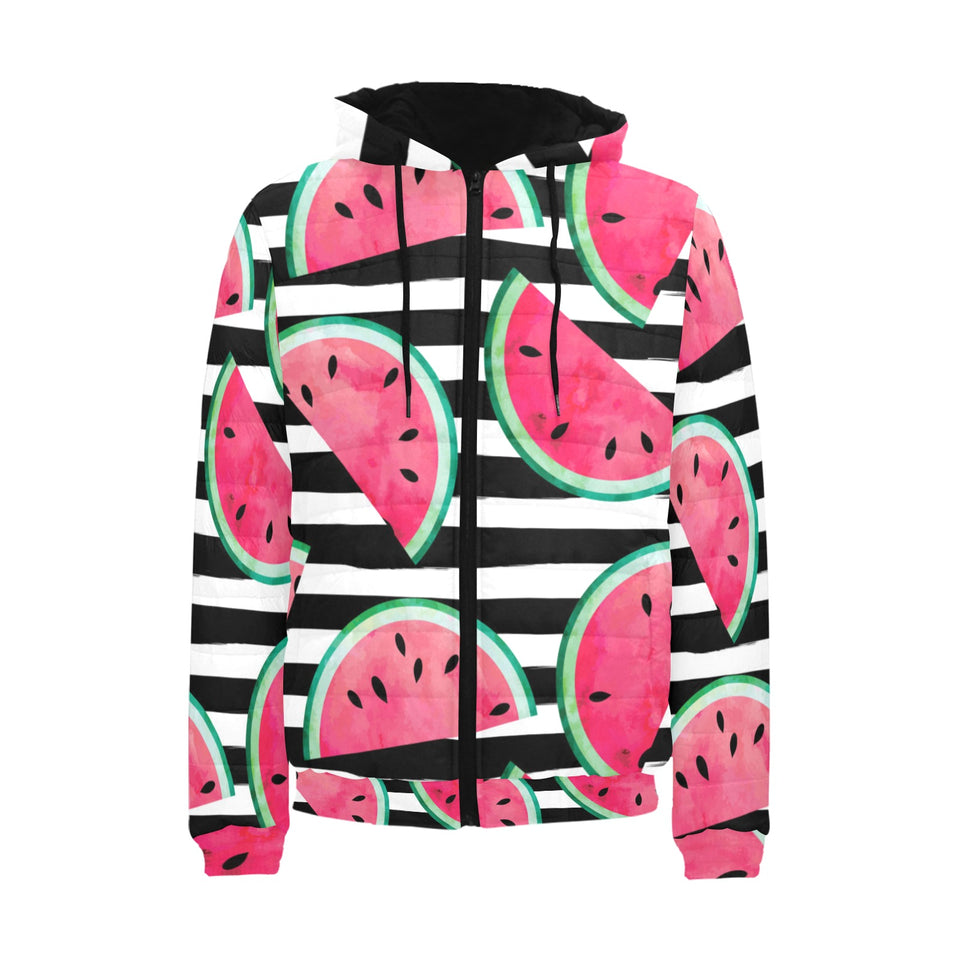Watercolor paint textured watermelon pieces Men's Padded Hooded Jacket