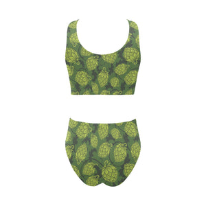 Hop pattern Hop cone background Chest Bowknot High Waisted Bikini Swimsuit
