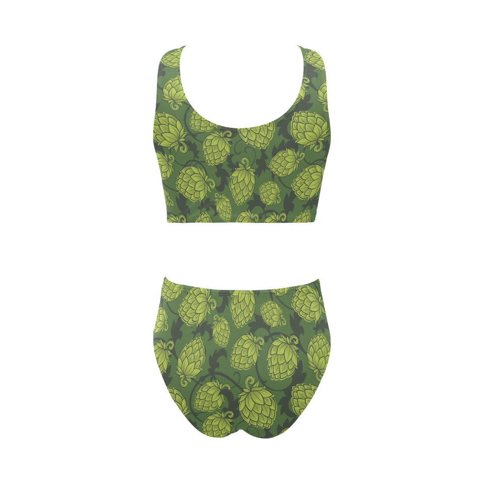 Hop pattern Hop cone background Chest Bowknot High Waisted Bikini Swimsuit