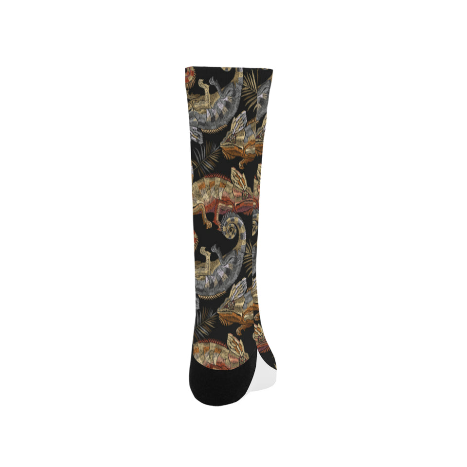 Chameleon lizard tropical leaves palm tree Crew Socks