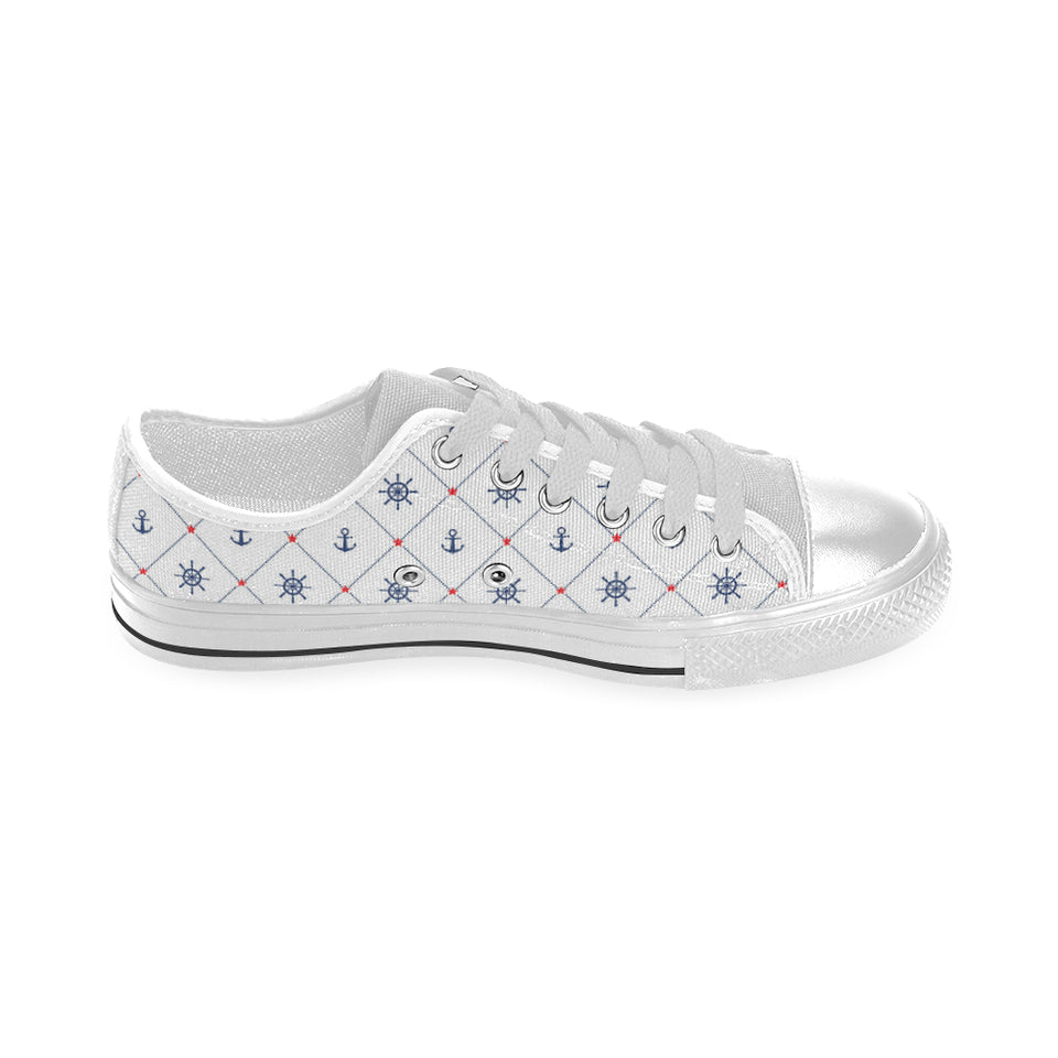 Anchor rudder nautical design pattern Men's Low Top Shoes White