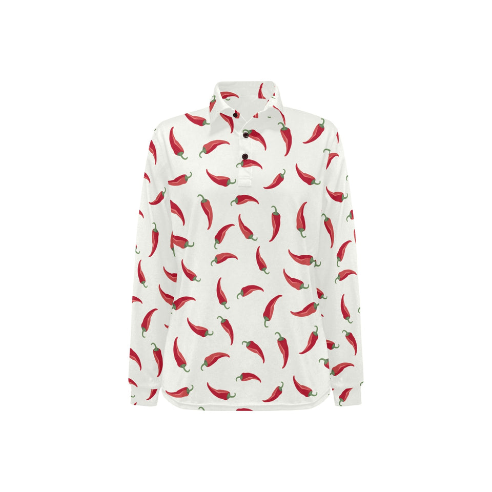 Chili peppers pattern Women's Long Sleeve Polo Shirt