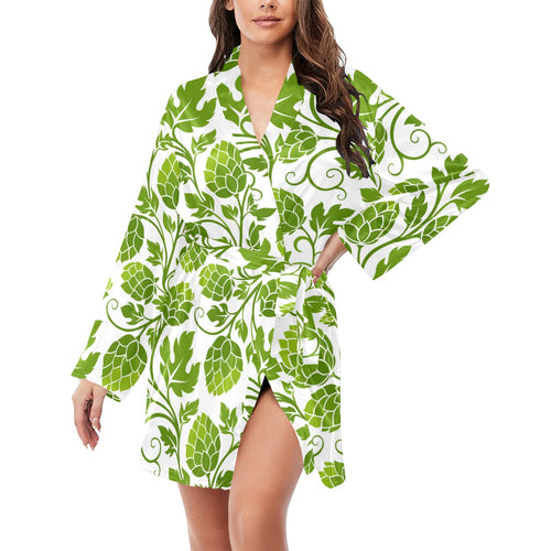 Hop design pattern Women's Long Sleeve Belted Night Robe