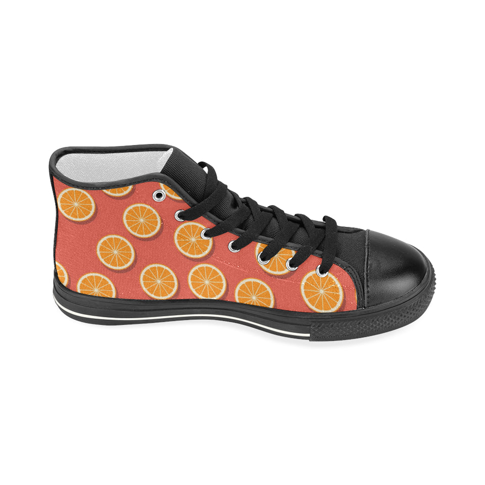 Oranges pattern red background Women's High Top Canvas Shoes Black