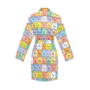 Chemistry Periodic Table Pattern Print Design 01 Women's Long Sleeve Belted Night Robe