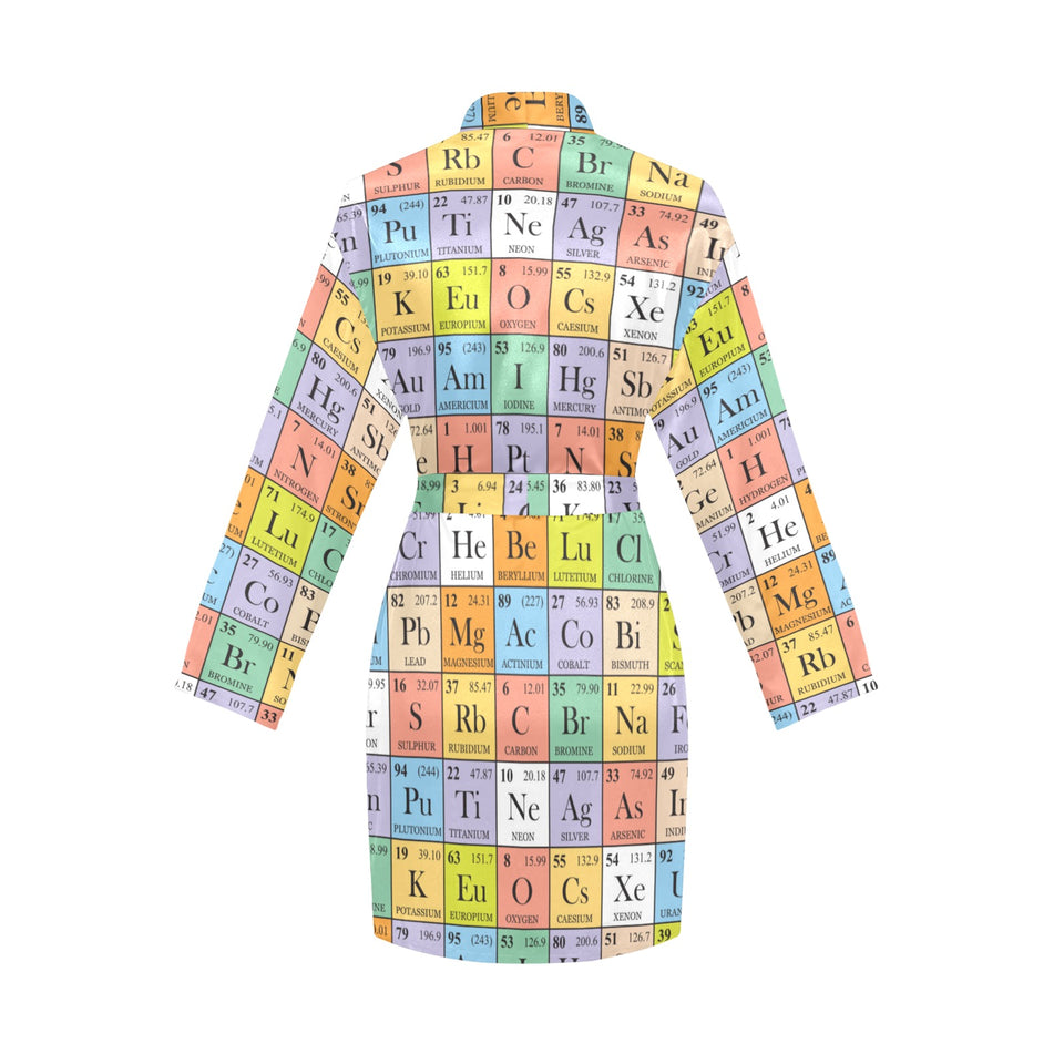 Chemistry Periodic Table Pattern Print Design 01 Women's Long Sleeve Belted Night Robe